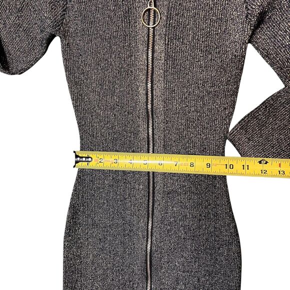 Say What Dress Womens Large Black Silver Zip Front Metallic Bodycon Party Knit - Picture 5 of 14